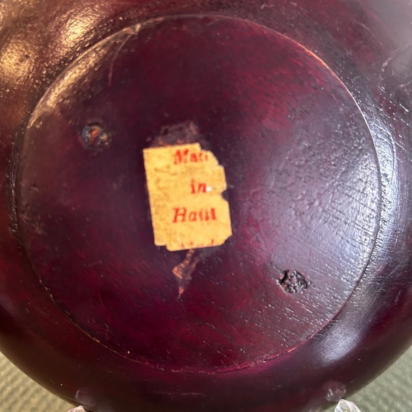 Vintage HAITI Hand Made Turned Solid Mahogany Wooden Bowl Scalloped Edge and Tag - Picture 4 of 14